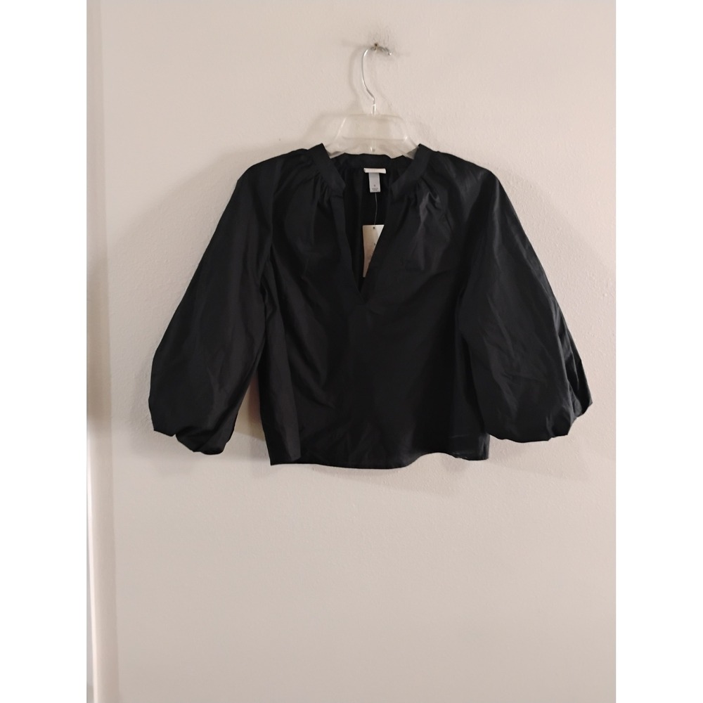 A New Day Black Puff Sleeve V-Neck Blouse Top NWT Small